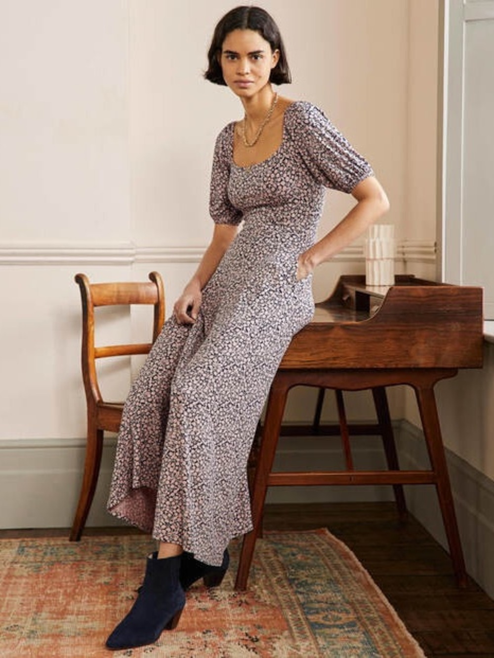Boden square neck jersey maxi dress in pink blue size 6 - Picture 3 of 11
